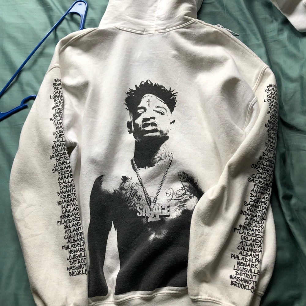 21 savage young&Reckless white hoodie supreme